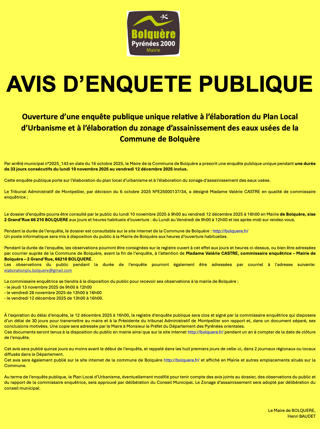Avis d'enquête
